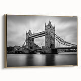 Framed canvas depicting a vintage London landscape in muted black and gold, ideal for bedroom wall art.