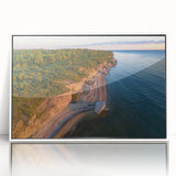 Mid-century modernist art depicting a serene Estonian landscape in soft pastel shades on a framed acrylic.