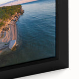 Extra large framed canvas of a textured, colorful European scenery in muted grays and blacks, ideal for living room decor.