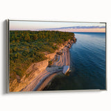 Landscape art painting depicting a serene Estonian scenery on a framed canvas, featuring muted green and blue tones.