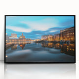 Large abstract wall art depicting a serene Finnish landscape in muted earth tones on a framed acrylic.