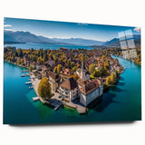 Acrylic print of the French Alps in muted earth tones, ideal for bedroom or dining room art.