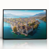 Large abstract wall art depicting the French Alps in muted earth tones on a framed acrylic.