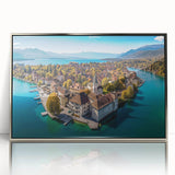 Large art print of the French Alps in muted earth tones on a framed acrylic, ideal for modern art wall decor.