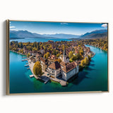 Framed canvas depicting the French Alps in muted earth tones, ideal for bedroom wall art.