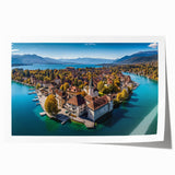 Rolled print of the French Alps with vivid green landscapes and snow-topped mountains, ideal for art wall dining room.