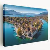 Large canvas print of the French Alps in muted earth tones, ideal for kitchen wall art.