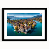 Colorful abstract art print of the French Alps in vibrant hues on a textured, extra large canvas.