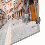 Large abstract wall art depicting Lyon, France, in muted earth tones on acrylic glass, ideal for dining room ambiance.