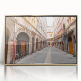 Art Deco poster of Lyon scenery with gold acrylic framing, in pastel shades, ideal for nursery wall art.