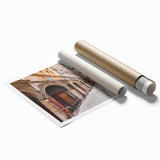 Rolled print of Lyon, France scenery with soft floral elements in pastel shades, ideal for classy bathroom wall art.