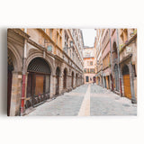 Lyon cityscape in black and white on large stretched canvas, suitable as kitchen wall art or for bedroom ambiance.