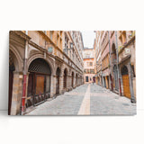 Black and white large art print of Lyon cityscape on stretched canvas, ideal for kitchen wall art.