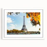 Textured abstract art print of Paris scenery in muted earth tones, framed with a white mat, ideal for bedroom art.