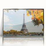 Large art print of Paris scenery in muted gray and blue tones on a framed acrylic, ideal for modern art wall decor.