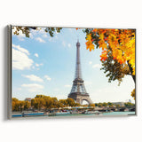 Framed canvas of a vintage Paris landscape painting in colorful hues, ideal for living room decor.
