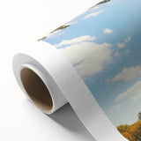 Art Deco poster of Paris scenery on rolled canvas, featuring muted pastel tones.