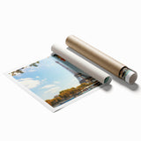 Extra large rolled print depicting a serene Parisian street scene in soft pastel shades.