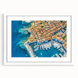 Textured art depicting an abstract Provence scenery in muted earth tones, framed with a white mat, ideal for bedroom decor.