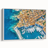 Vintage poster art of Provence, France in colorful hues on extra large framed canvas, ideal for living room decor.