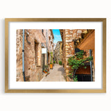 Abstract art print of a southern France landscape in muted earth tones on a framed canvas, ideal for dining room decor.