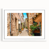 Textured art print of an abstract French southern landscape in muted earth tones, framed with a white mat.