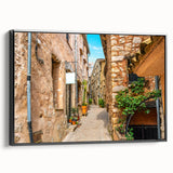 Black and white landscape art painting of southern France on framed canvas, ideal for bedroom wall decor.