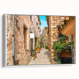 Vintage poster art of a scenic French landscape, framed canvas, with vibrant colors, ideal for living room decor.