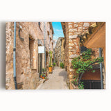 Black and white print of a quaint South France village on stretched canvas, ideal for kitchen wall art or bedroom decor.