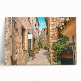 Black and white large art print of a French village scene on stretched canvas, ideal for kitchen wall art.