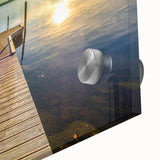 Large abstract wall art depicting a Bavarian landscape in muted blue and green tones on acrylic glass.