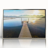 Large acrylic print of a Bavarian landscape in muted earth tones, framed in silver, suitable for modern art wall decor.