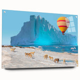 Acrylic print of a Greenland landscape in muted green and blue tones, ideal for dining room decor.