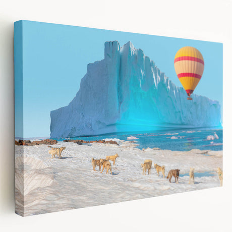 A serene Greenland landscape on stretched canvas, featuring muted green and blue tones, suitable for kitchen wall art.