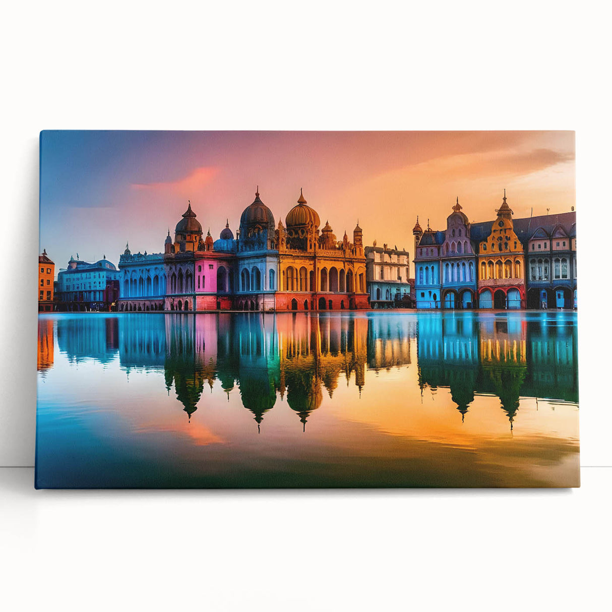 Black and white photograph of a European cityscape on stretched canvas, suitable for kitchen wall art.