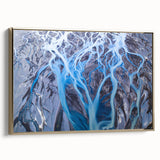 Framed canvas depicting a serene Icelandic landscape in muted earth tones, ideal for bedroom wall art.