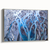 Framed canvas featuring a vintage-style Icelandic landscape with muted earth tones.