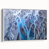 Vintage poster art of a European Icelandic landscape in muted colors on a framed canvas, ideal for living room decor.