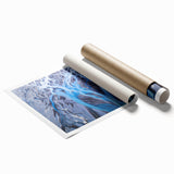 Extra large rolled print depicting a serene Icelandic landscape with muted green and blue tones.