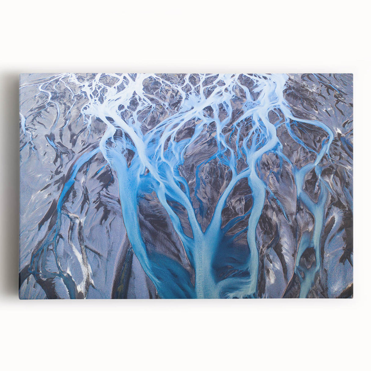 Black and white photograph of a serene Icelandic landscape on stretched canvas, suitable as kitchen wall art.