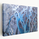 Large canvas print featuring a serene Icelandic landscape with muted blues and greens, ideal for kitchen wall art.