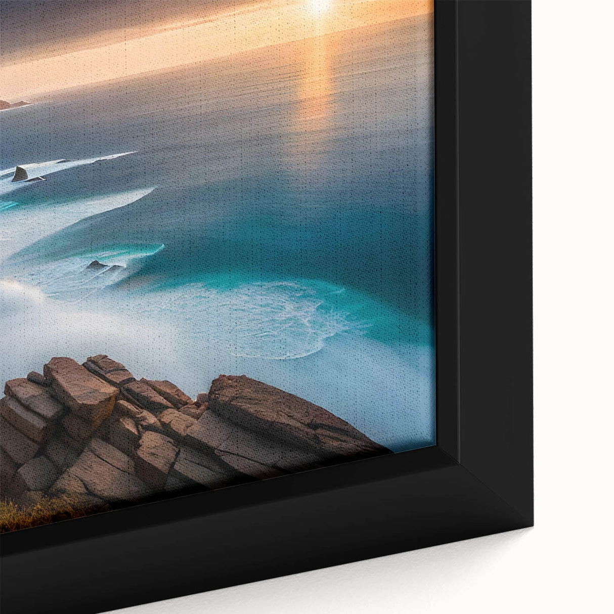 Black wall art featuring a textured, colorful Irish landscape on a framed canvas, ideal for living room decor.