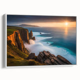 Vintage poster art of a scenic Ireland landscape in vibrant colors on a framed canvas, ideal for living room decor.