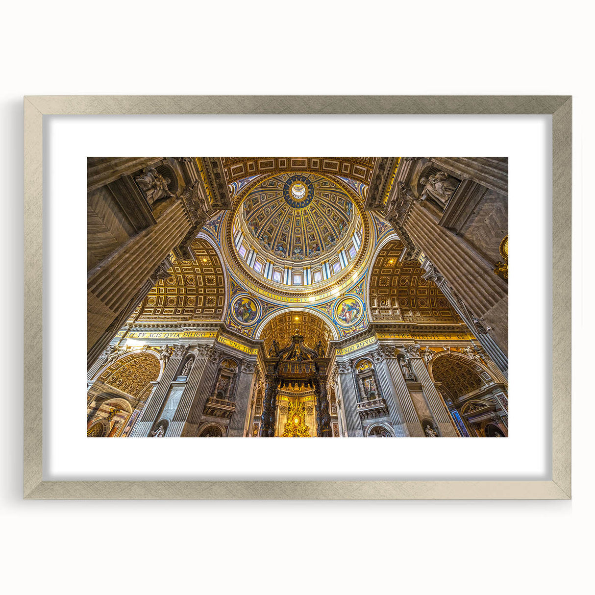 Extra large abstract art print of Rome's scenery in textured silver frame, ideal for living room decor.