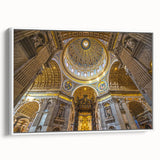 Vintage poster art of Rome with colorful imagery on a white framed canvas, ideal for living room decor.