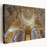 Side view of a stretched canvas featuring a detailed Rome cityscape in warm earth tones, ideal for kitchen wall art.