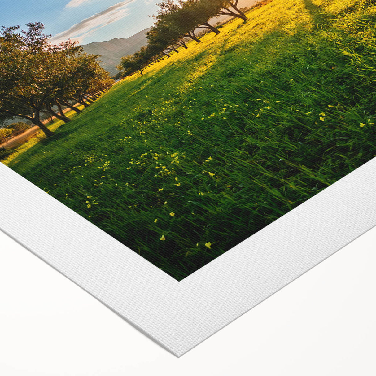 Art deco poster of a Sicilian landscape, featuring muted earth tones on a rolled canvas, ideal for dining room decor.