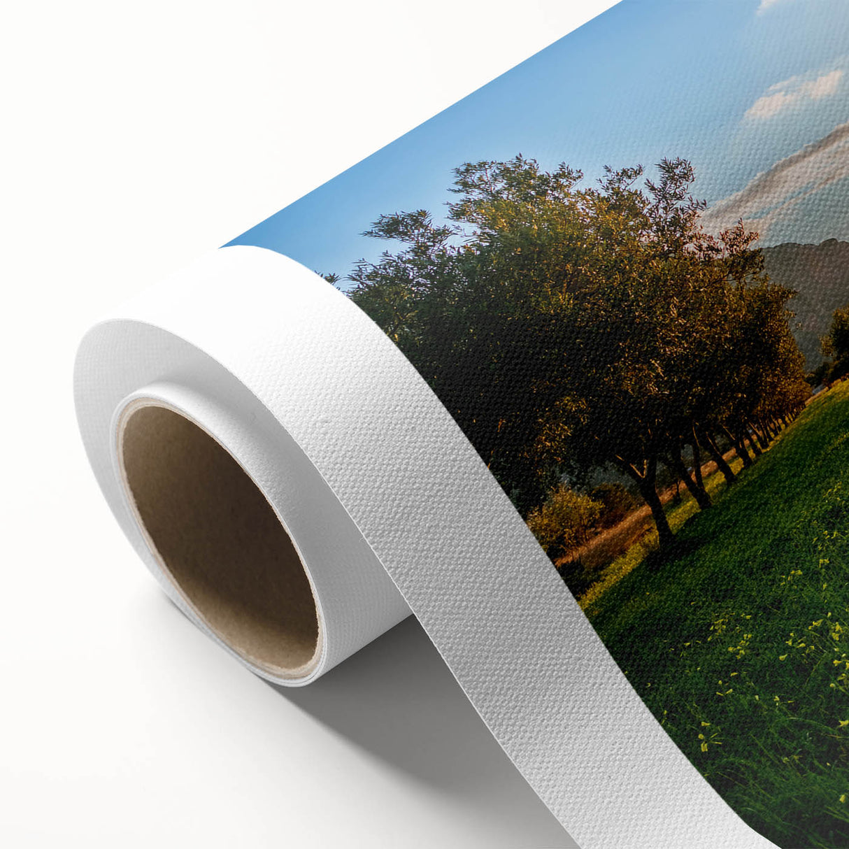 Art Deco poster of Sicilian scenery on rolled canvas, featuring pastel shades, ideal for nursery wall art.