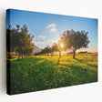 Scenic Sicily landscape on large stretched canvas, featuring vibrant blue and green tones, ideal for kitchen wall art.
