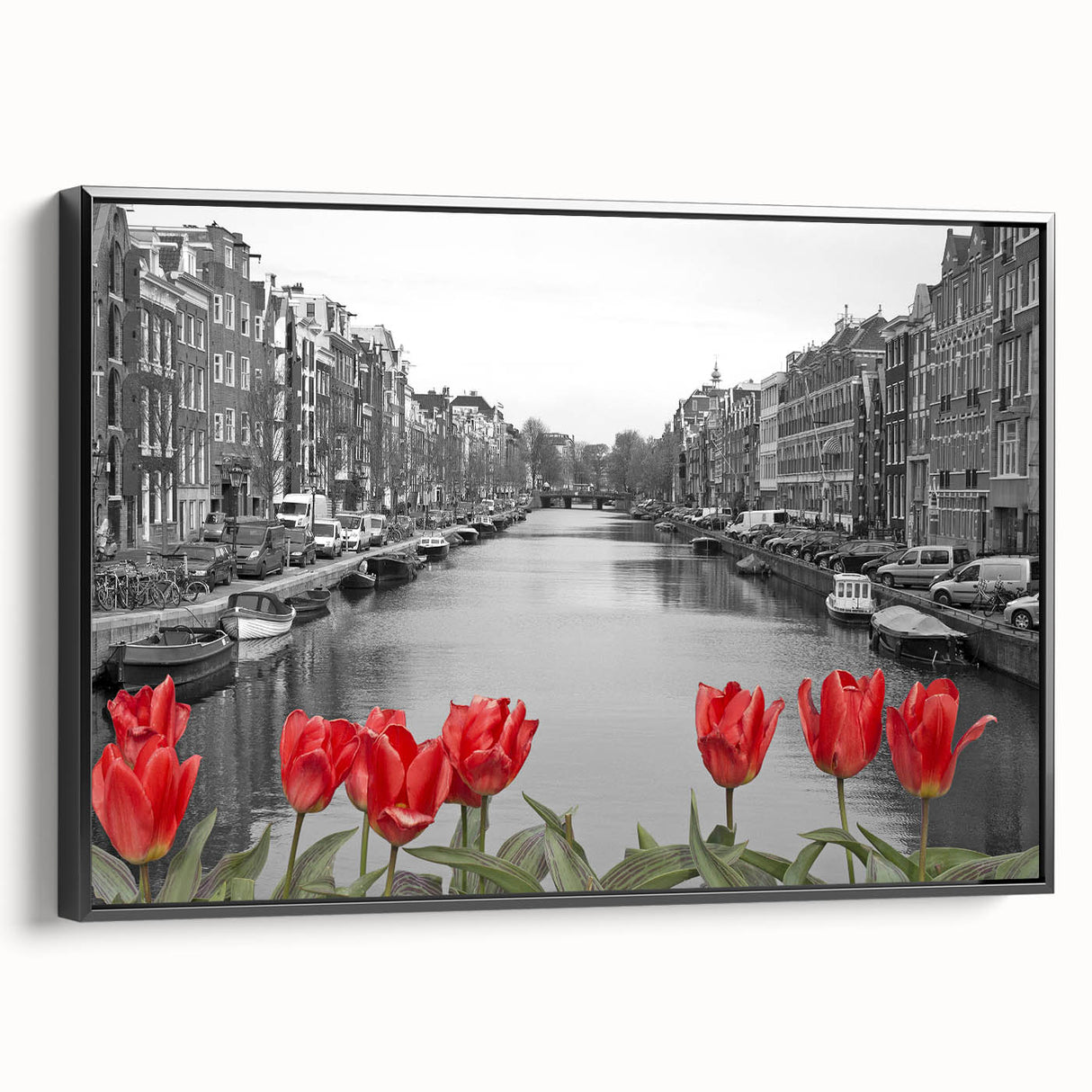 Black and white framed canvas of a Venice landscape, featuring vintage poster art style, ideal for bedroom wall decor.